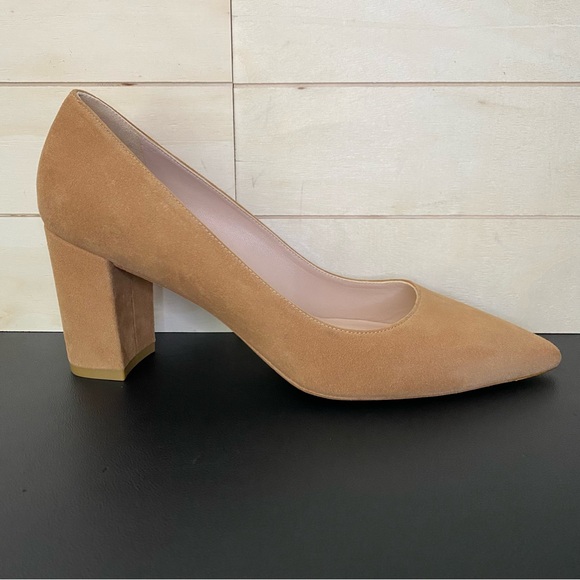 Stuart Weitzman Power 75 Block Heels Women's Size 8 Shoes M Tan Suede Pumps - Picture 1 of 11